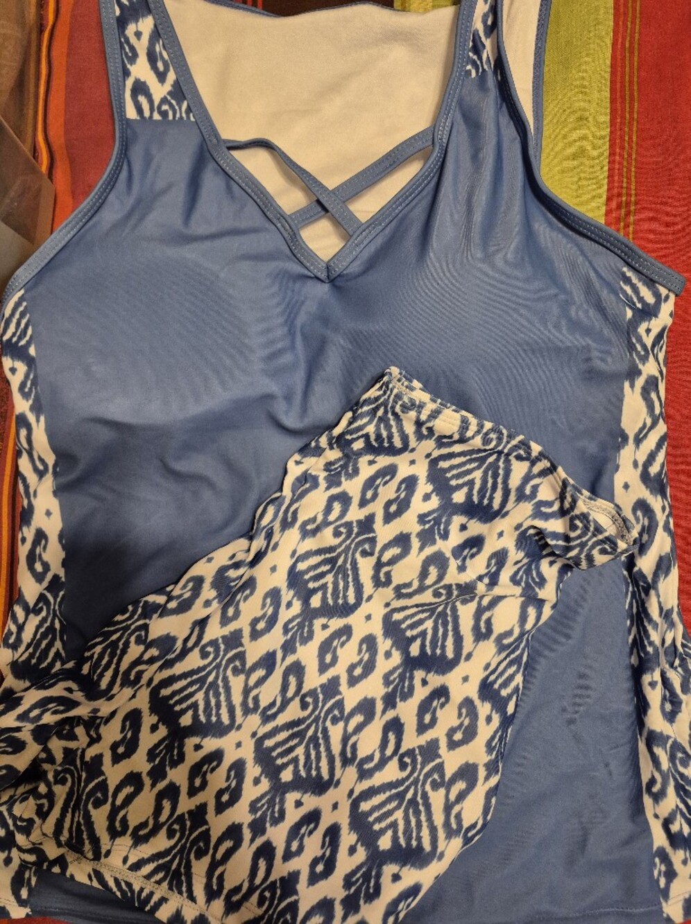 Source Unknown NEW Blue Printed Women Swim Tankini Set